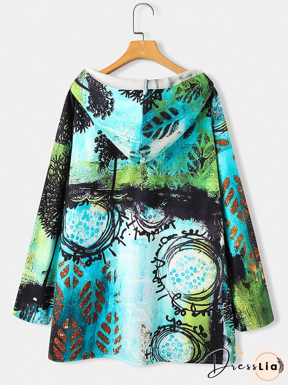 Art Illustration Printed Hooded Jacket For Women