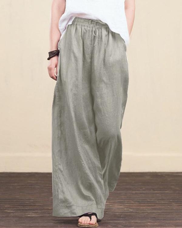 Women Elastic Waist Loose Wide Leg Long Pants