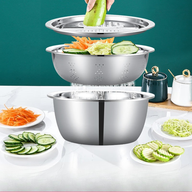 Likron Watches Professional Grade 3-in-1 Stainless Steel Kitchen Prep Set Durable Vegetable Slicer Drain Basin for Effortl...