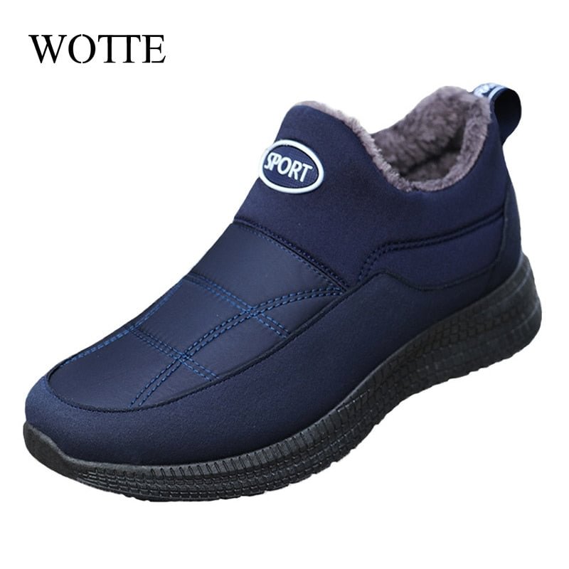 WOTTE Mens Boots Winter Keep Warm Snow Boots Fashion Plush Cotton Shoes Man Boots Driving Moccasins Quality Men Loafers Cotton