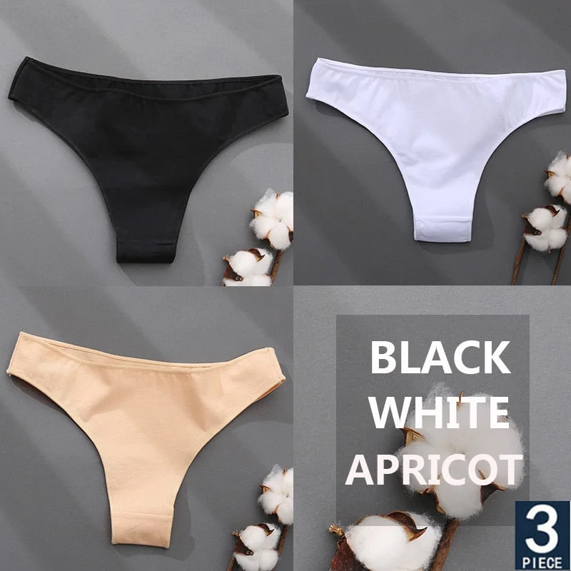 FINETOO 3PCS/Set Cotton Thong Women's Underwear M-XXL Woman Bikini Underpants Femme 7 Colors Breathable Girls Lingerie Panties