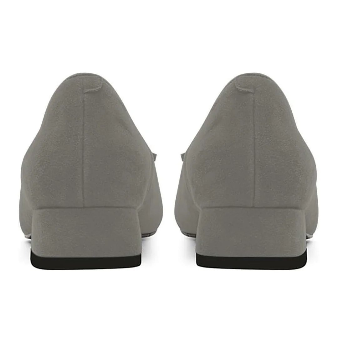 Grey Square Toe Low Heel Slip-On Pumps Shoes with Fringe