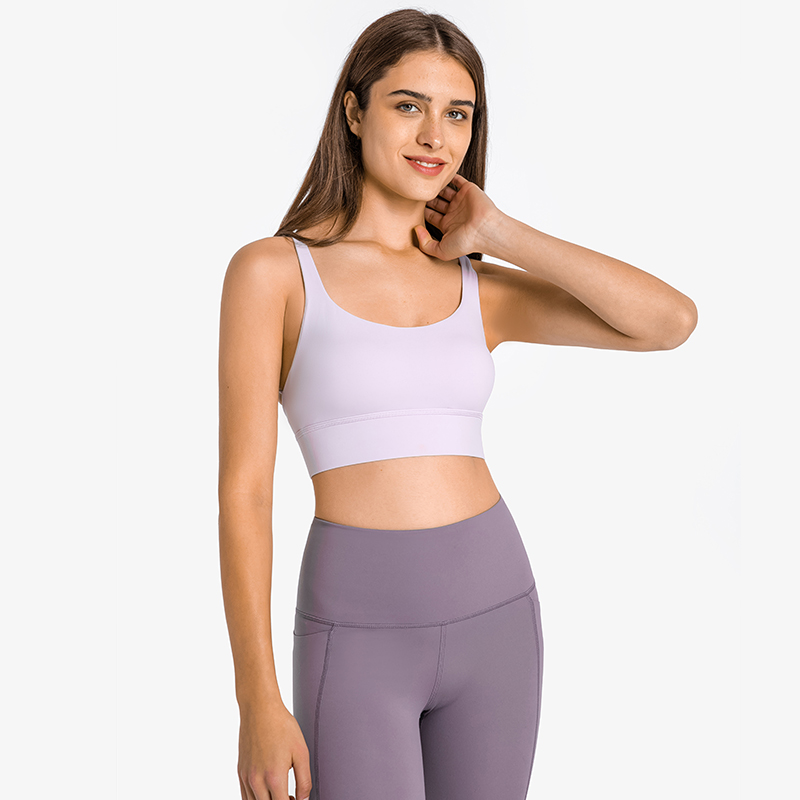 Light purple lotus shop criss cross straps double sided brushed nylon shock absorber push up sports bra at a great price on Hergymclothing