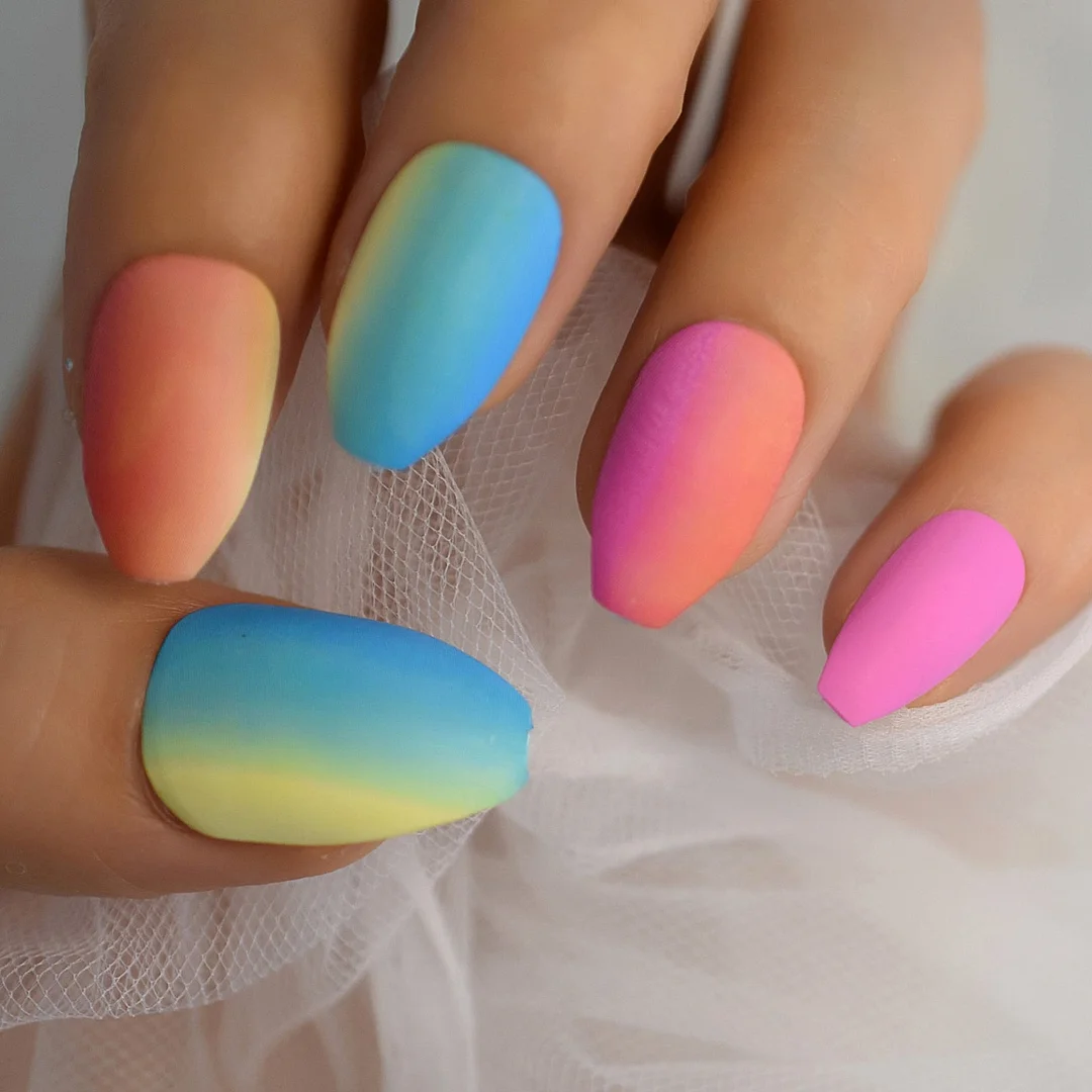 Holographic Silver Glitter Acrylic Nails Ombre French Fake Nails Coffin Shape Nude Nail Art Tips Pre-designed-Nail Inspo