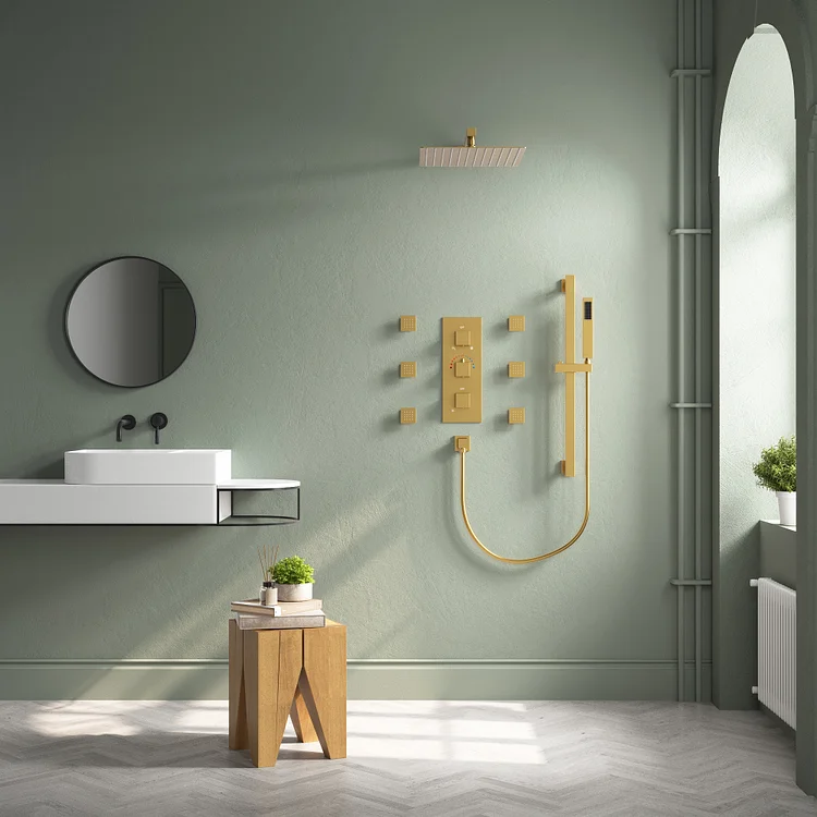 Luxury Wall-Mounted Shower Faucet System in Brushed Gold SFS-1016