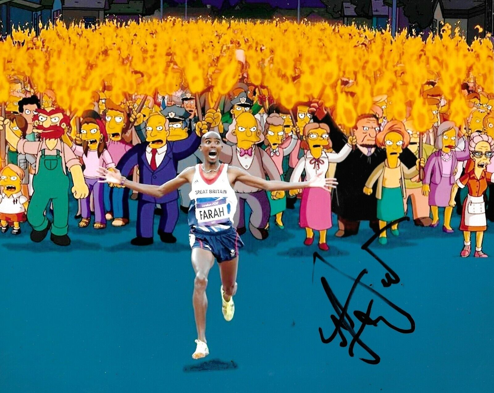 Mo Farah Signed The Simpsons 10x8 Photo Poster painting AFTAL