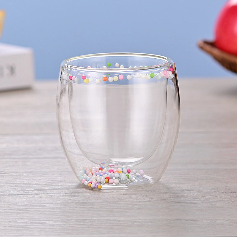 Double-layer Glass Quicksand Flower Cup Borosilicate Glass Double-layer Cup Breakfast Milk Coffee Cup Household Drinking Cup