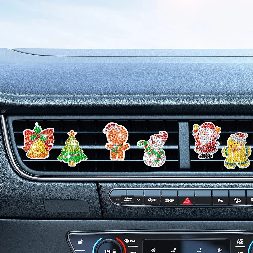6Pcs Christmas Diamond Painting Car Air Vent Clips Car Decor for Women Girls