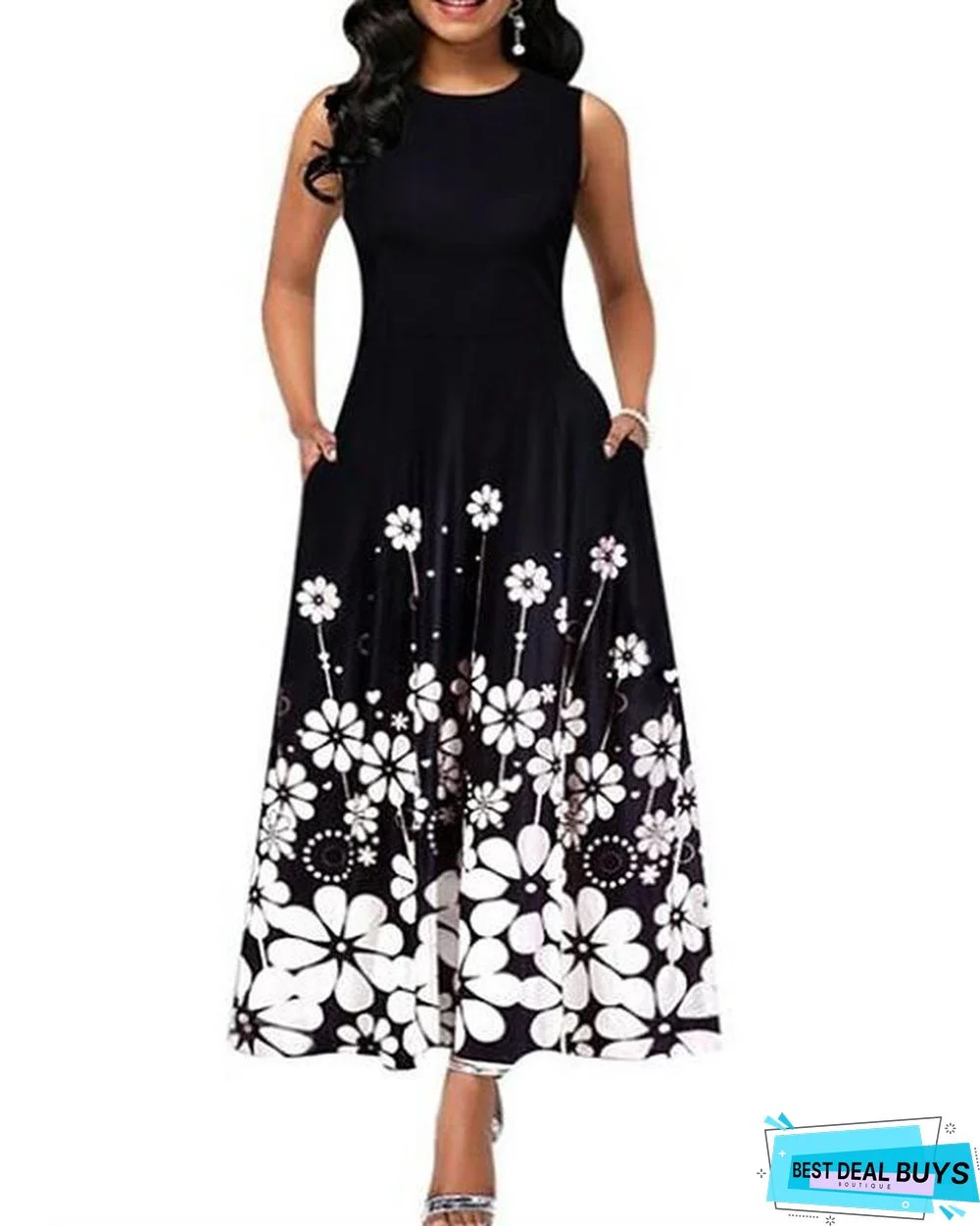 Women's A-Line Dress Maxi Long Dress Sleeveless Print Summer Casual White Black Blue Purple Wine Green White Dresses