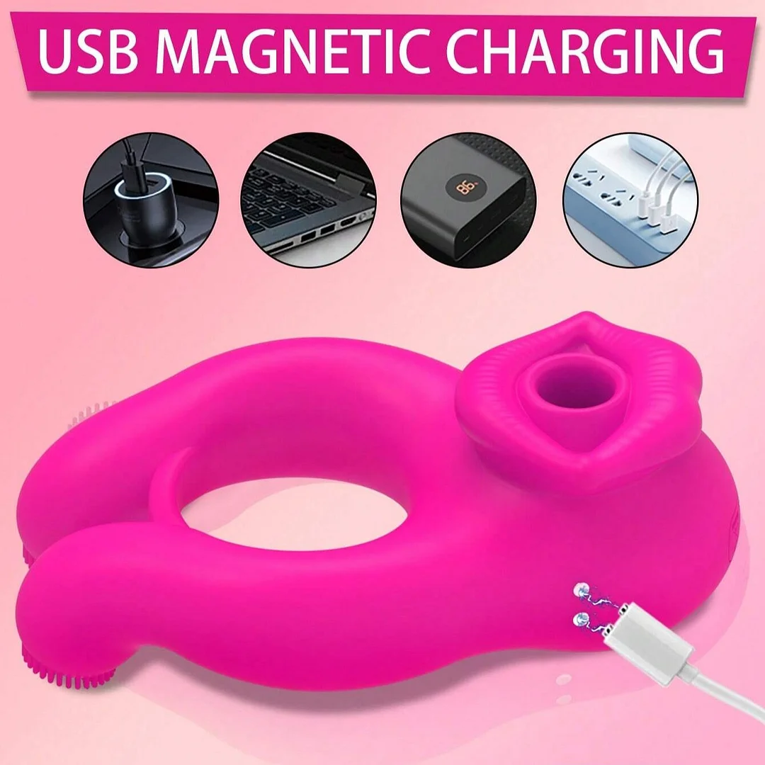 Vibrating Cock Ring and Mouth Sucking Clitoral Stimulator for Intimate Play