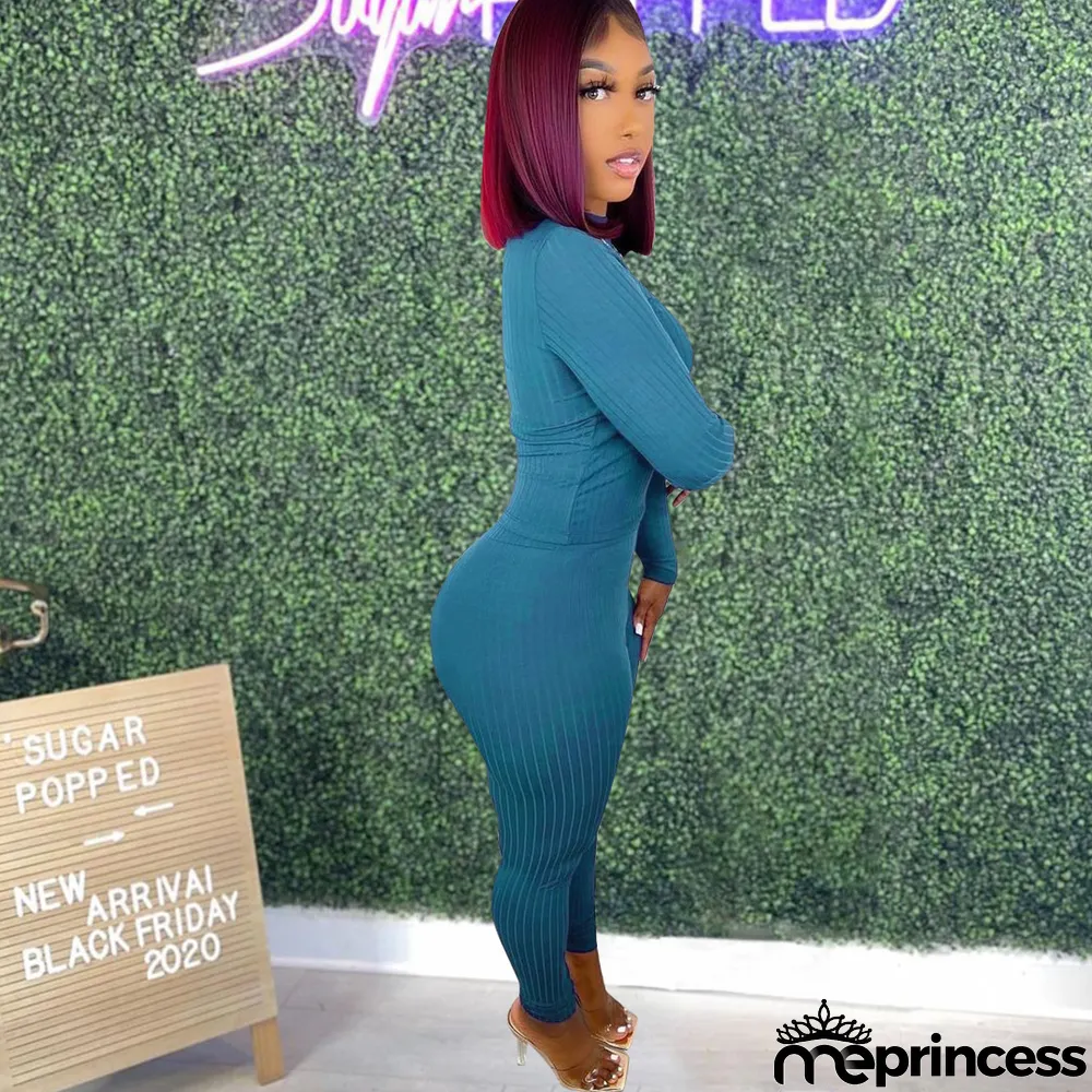 Solid Color Printed Tight-fitting Pit Strip Two-piece Set