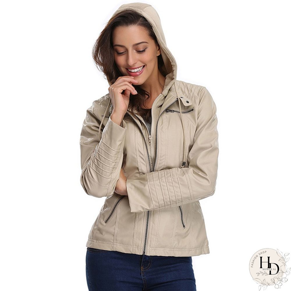 5 Color Women Fashion Long Sleeve Zipper Leather Jackets Removable Hooded Coat Ladies Plus Size Cool Motorcycle Coat Outwear