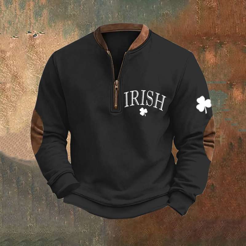 Comstylish Mens St. Patrick's Day Irish Print Zipper Collar Sweatshirt