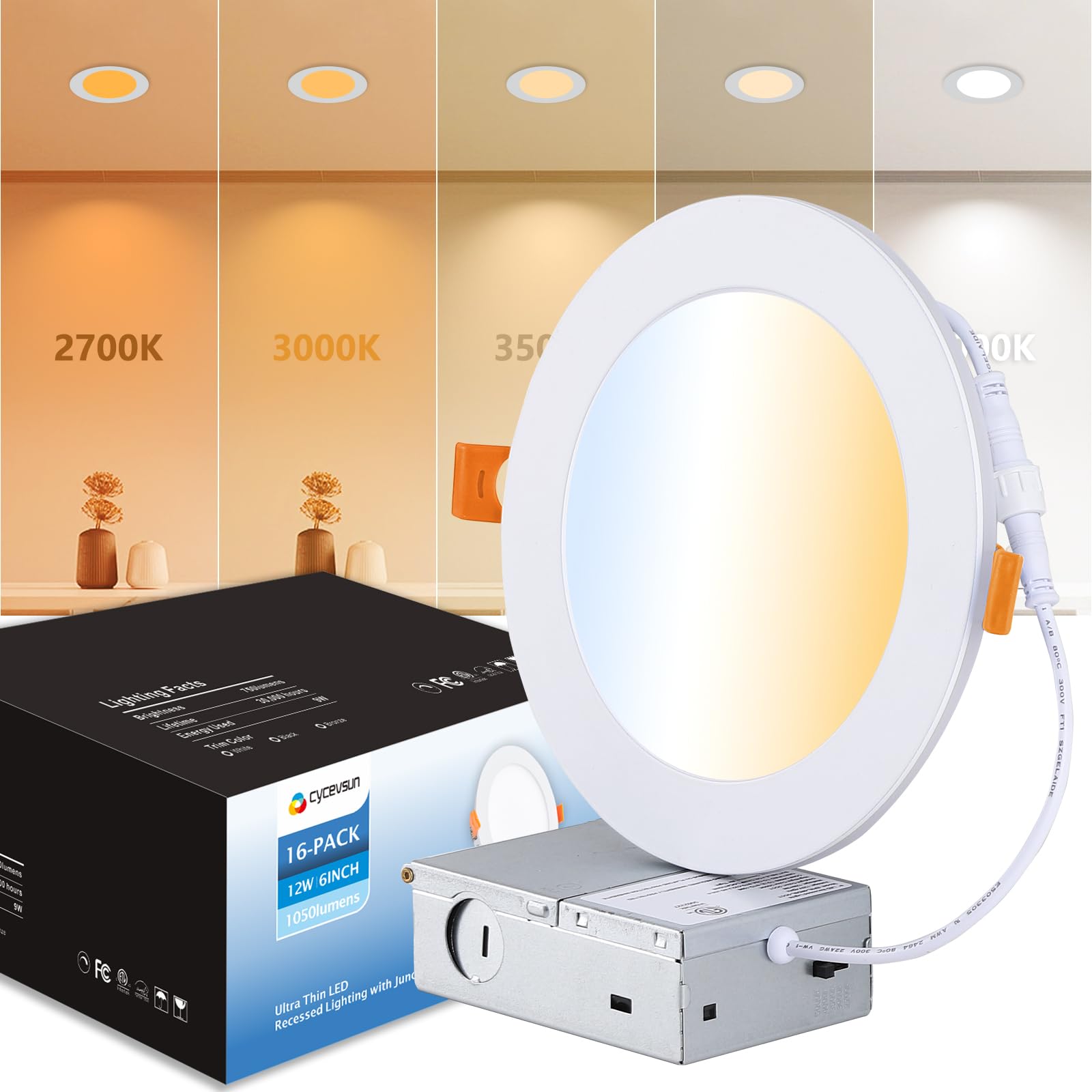 16 Pack White Recessed Lights 6 Inch Dimmable 