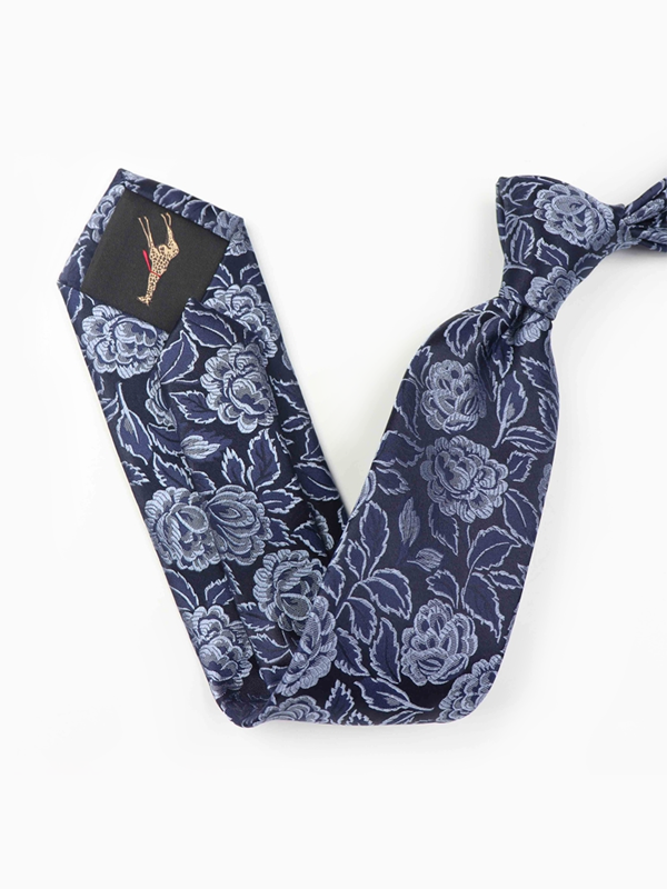 Flower Print Navy Blue Silk Tie