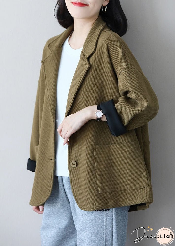 Vintage Light Green Notched Collar Pockets Cotton Coats Spring