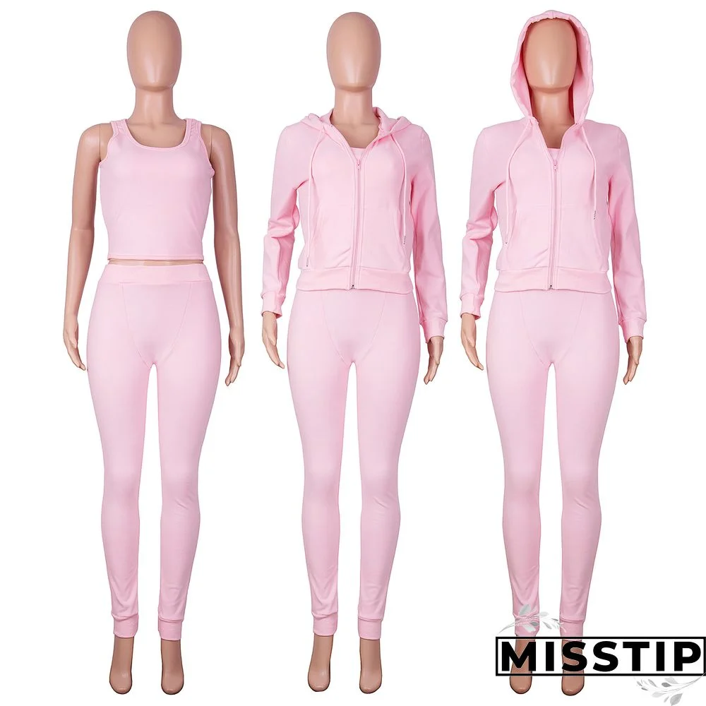 Zipper Hooded Coat+Vest+Jogger Pants Tracksuits