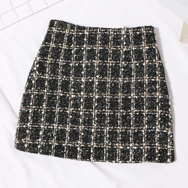 Uveng Small Scented Coarse Flowers, Lattice Half-Dress Woman 2022 Autumn And Winter New High-Waisted Thin Ass A-Word Skirt 8920