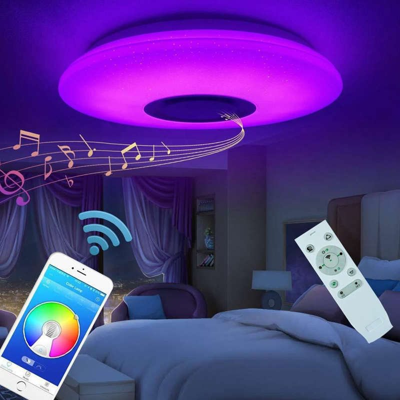 HOT Music Led Ceiling Light Lamp 60W Rgb Flush Mount Round Starlight Music With Bluetooth Speaker Dimmable Color Changing Light
