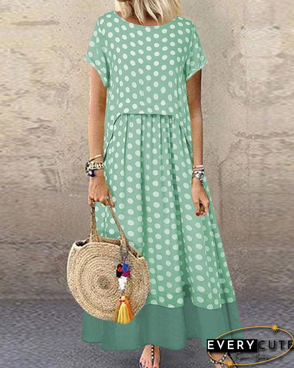 Polka Dot Fake Two Pieces Summer Plus Size Maxi Dress