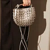 Stylish Silver Weaved Leather Women's Shoulder Bag