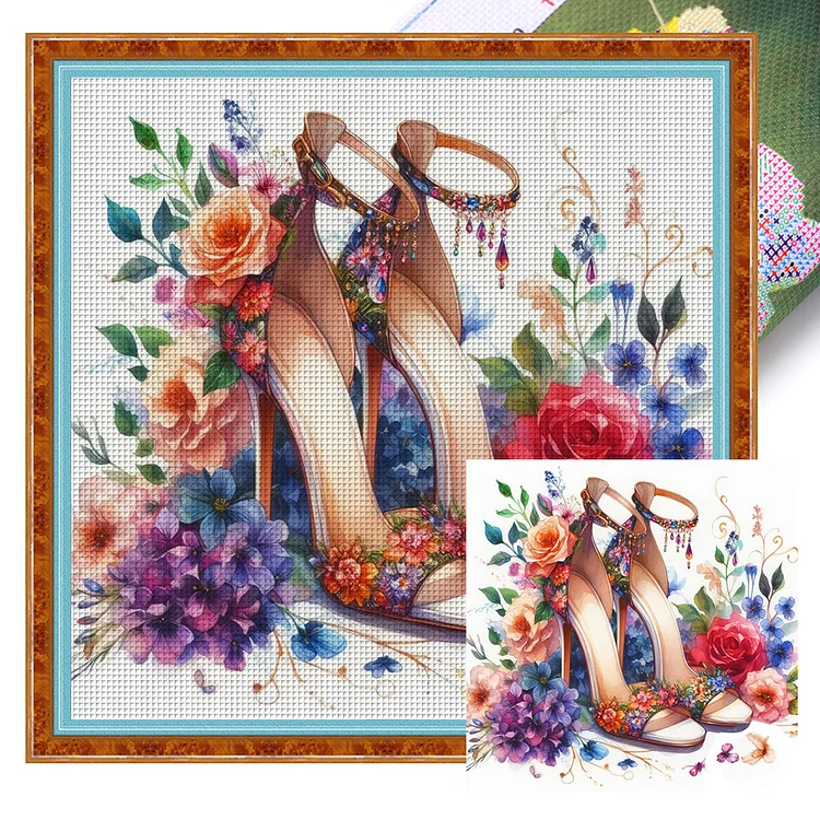 Flower High Heels (40*40cm) 11CT Stamped Cross Stitch gbfke