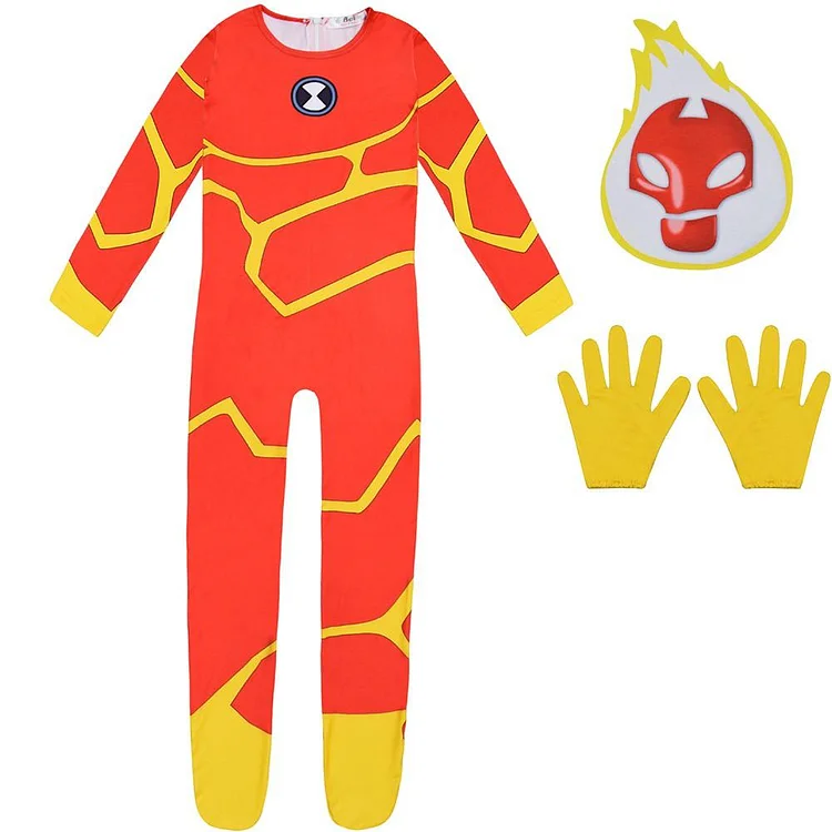 Mayoulove Boys Heat Blast Ben Ten 10 Heatblast Kids Halloween Cosplay Costume-Mayoulove