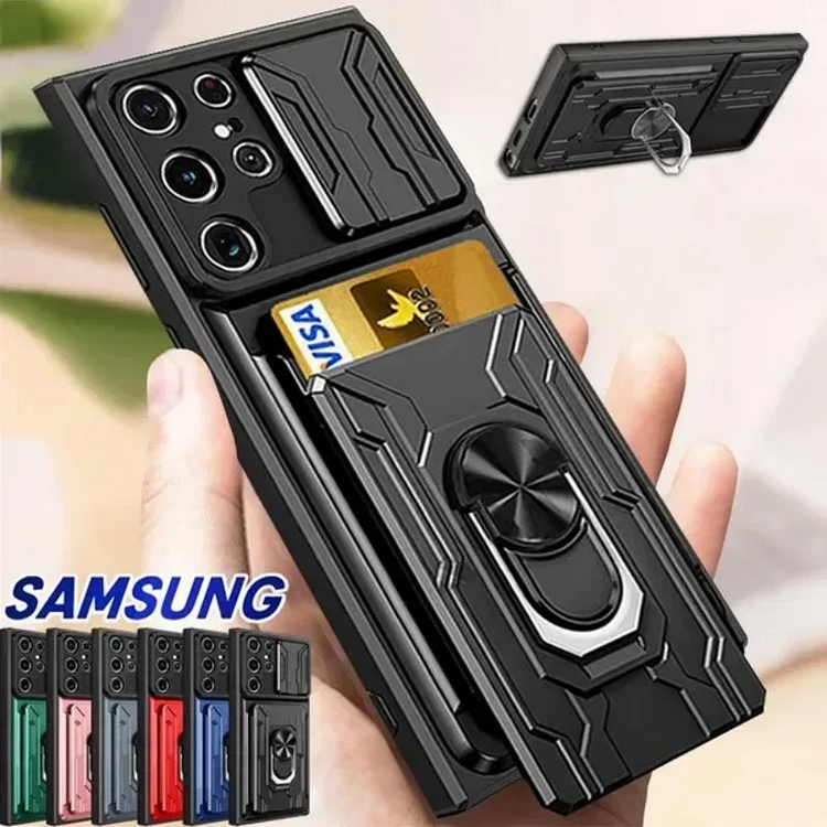 Sliding Camera Card Slot 360° Ring Cover Holder Phone Case