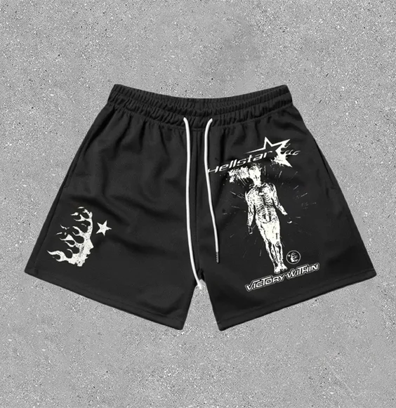 Vintage Hellstar Skull Graphic Casual Street Mesh Shorts