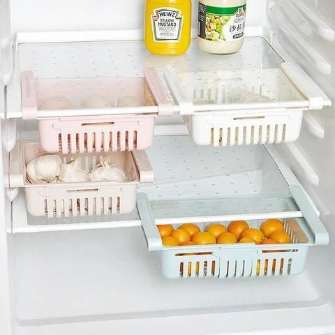 Drawer type retractable refrigerator storage rack - vzzhome