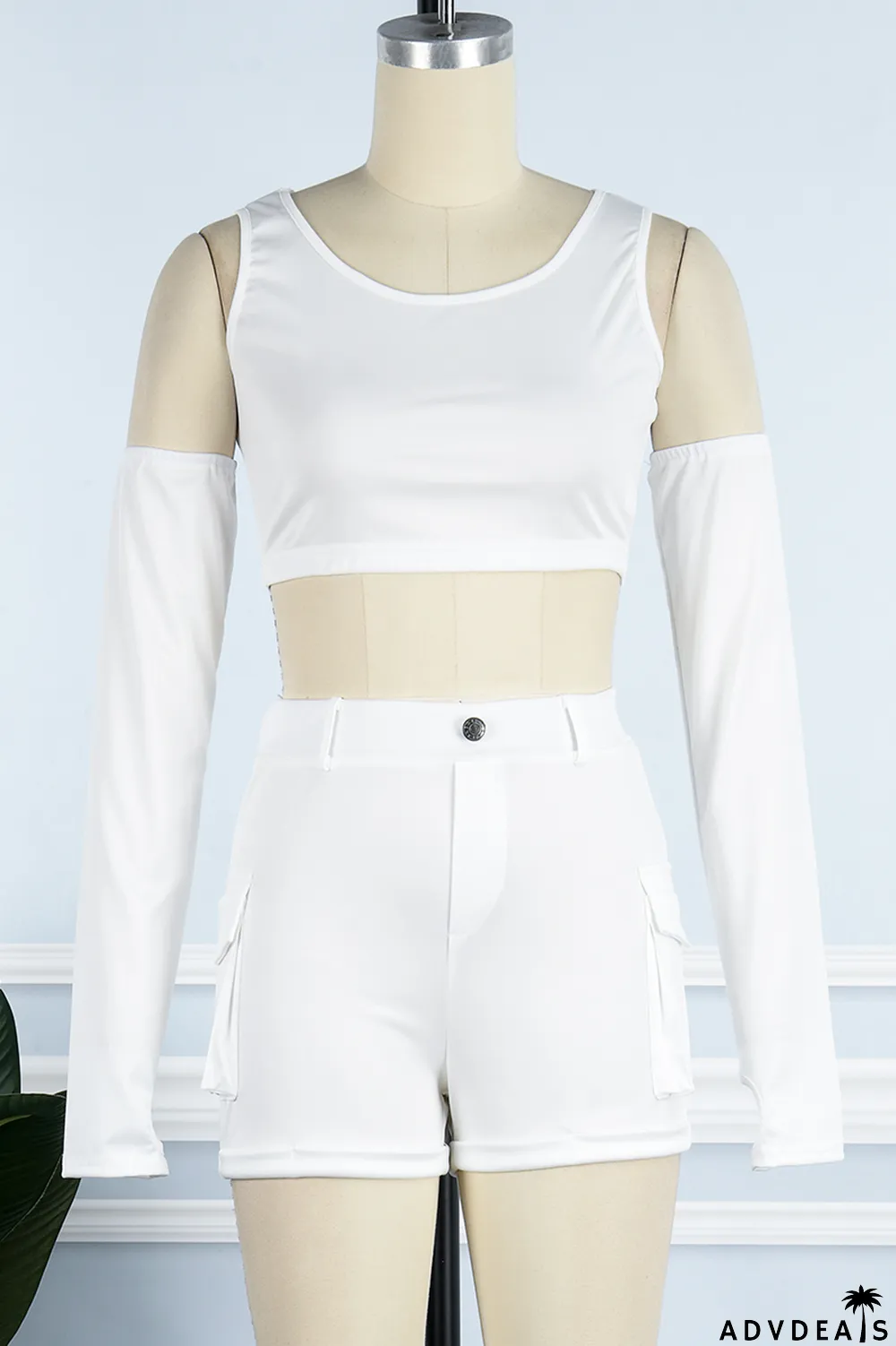 Khaki Casual Solid Basic O Neck Four Piece Set (With Sleeves)