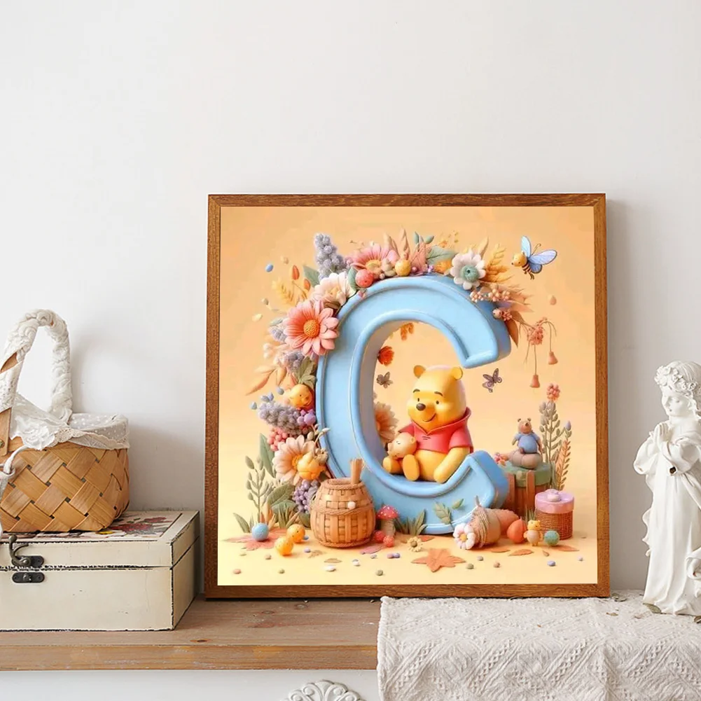 Full Round Diamond Painting 40*40cm - Yellow Rose Butterfly Winnie The Pooh Letters