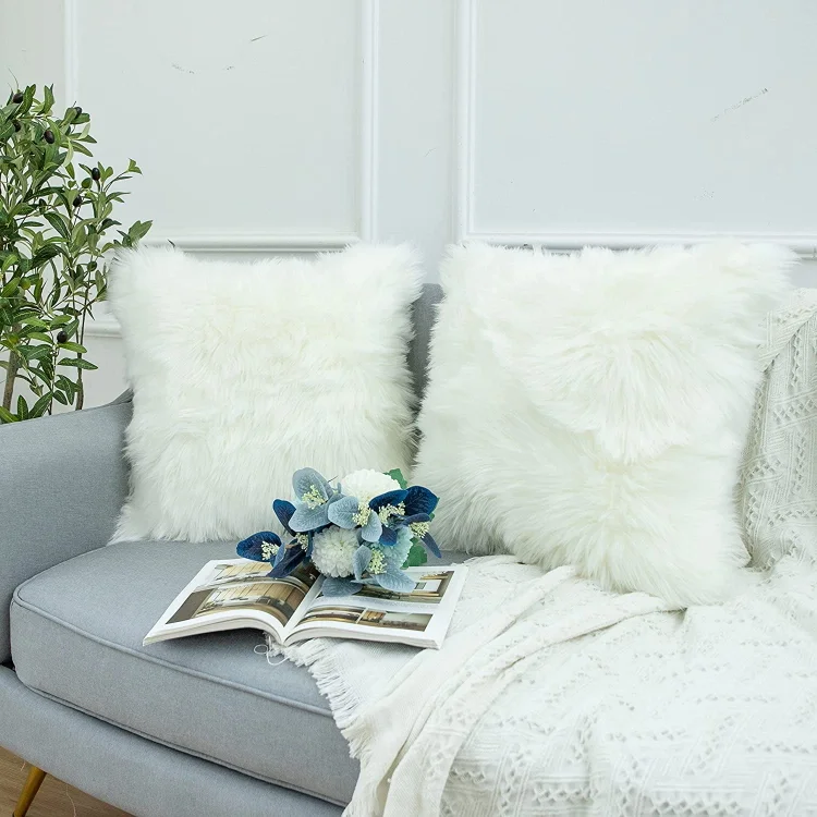 Sanmadrola Pillow Covers Throw Pillow Covers Pillow Protector with Hidden Zipper Furry Long Faux Fur 18''x18'' 2 Pack