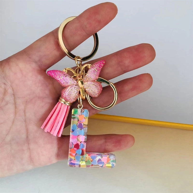 Classic Style Commute Letter Butterfly Resin Unisex Bag Pendant Keychain