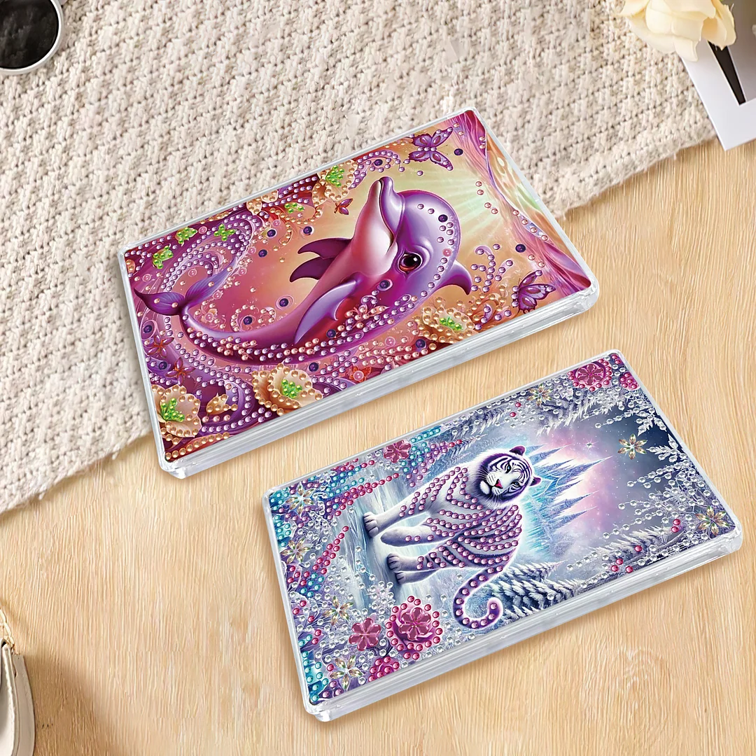 2pcs DIY 5D Diamond Painting Acrylic Jewelry Box Kit Gift for Adults (Animal A)