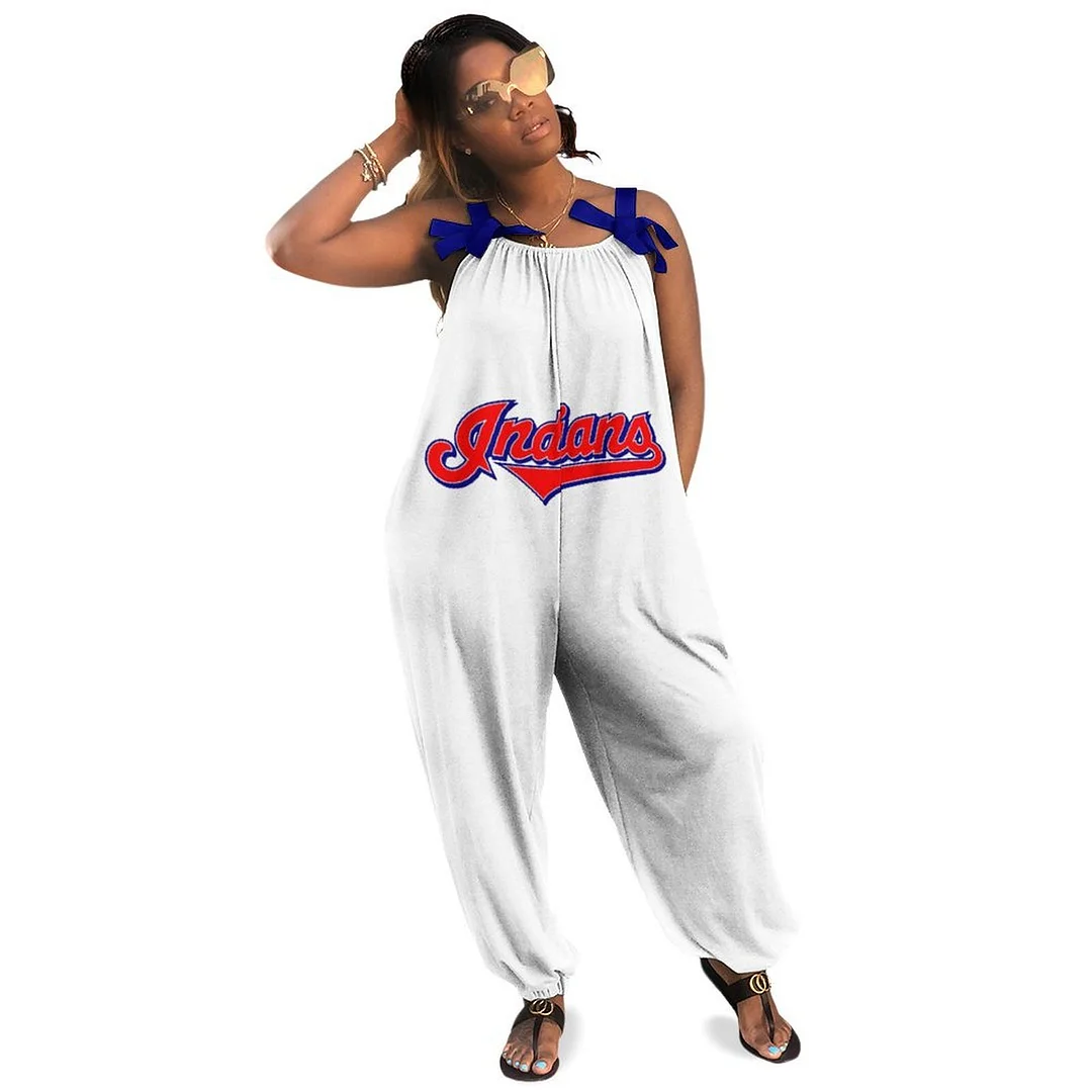 Women Plus Size Jumpsuits Loose Casual Print Retro Strappy Jumpsuit in Pattern,Navy,Red,White