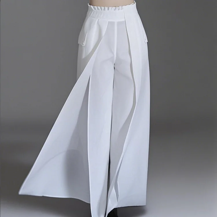 Ursime Solid High Waist Layered Wide Leg Pants
