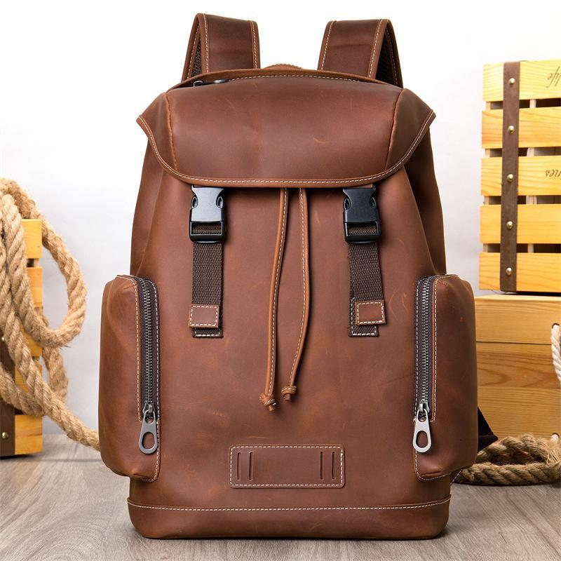 Men's Outdoor Travel Large-Capacity Leather Breathable Backpack