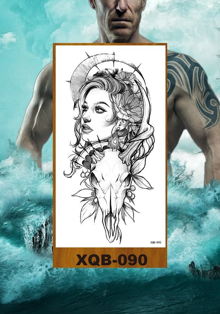 Temporary Tattoos Stickers Beauty & Snake Bear Owl Fox Mermaid Egypt Queen Sexy Men Women Girl Flower Arm Body Chest Fake Tatoo
