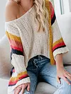 Loose Contrast Color Striped Loose Half Sleeve Sweater