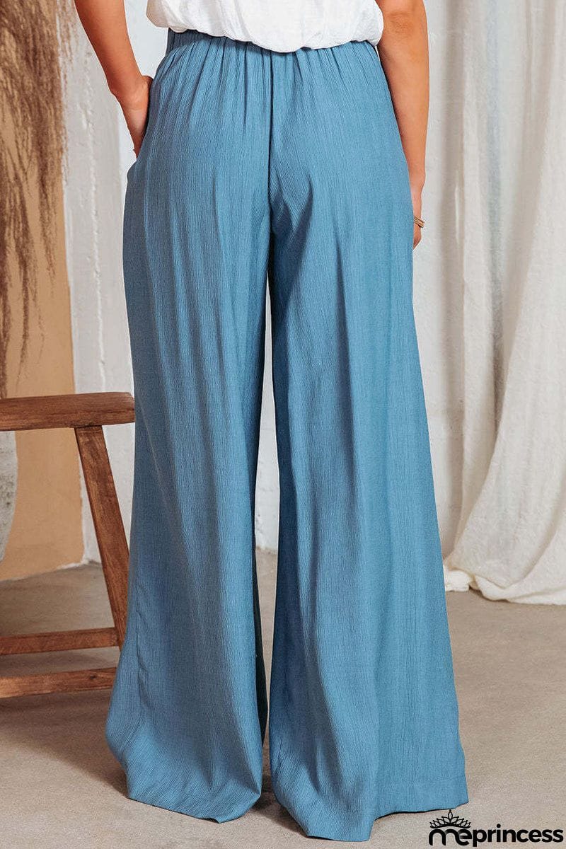 Casual Solid Pocket Frenulum Loose High Waist Wide Leg Solid Color Bottoms