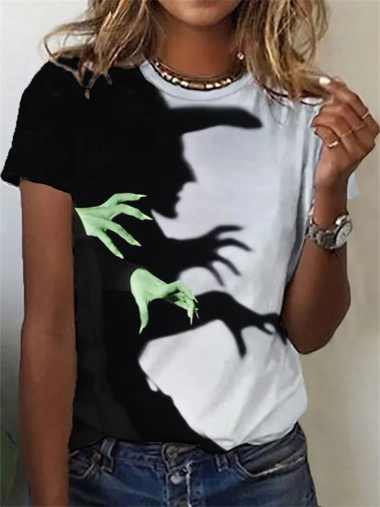 Comstylish Women's Halloween Witch Shadow Print Casual Tee
