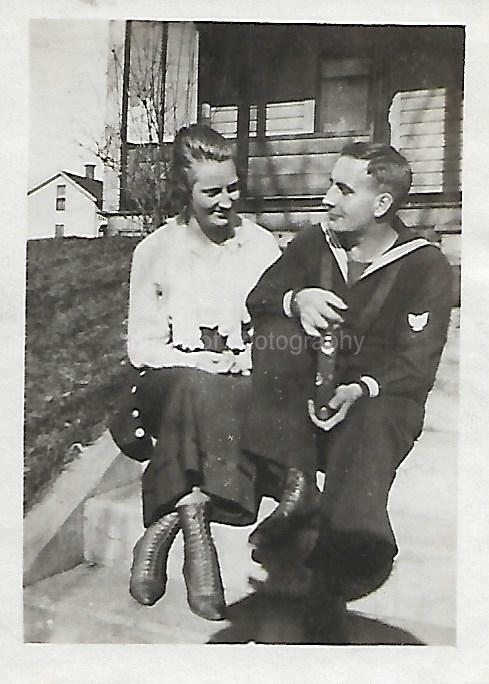 A GIRL AND HER SAILOR Vintage FOUND Photo Poster paintingGRAPH Original MILITARY Snapshot 05 5 B