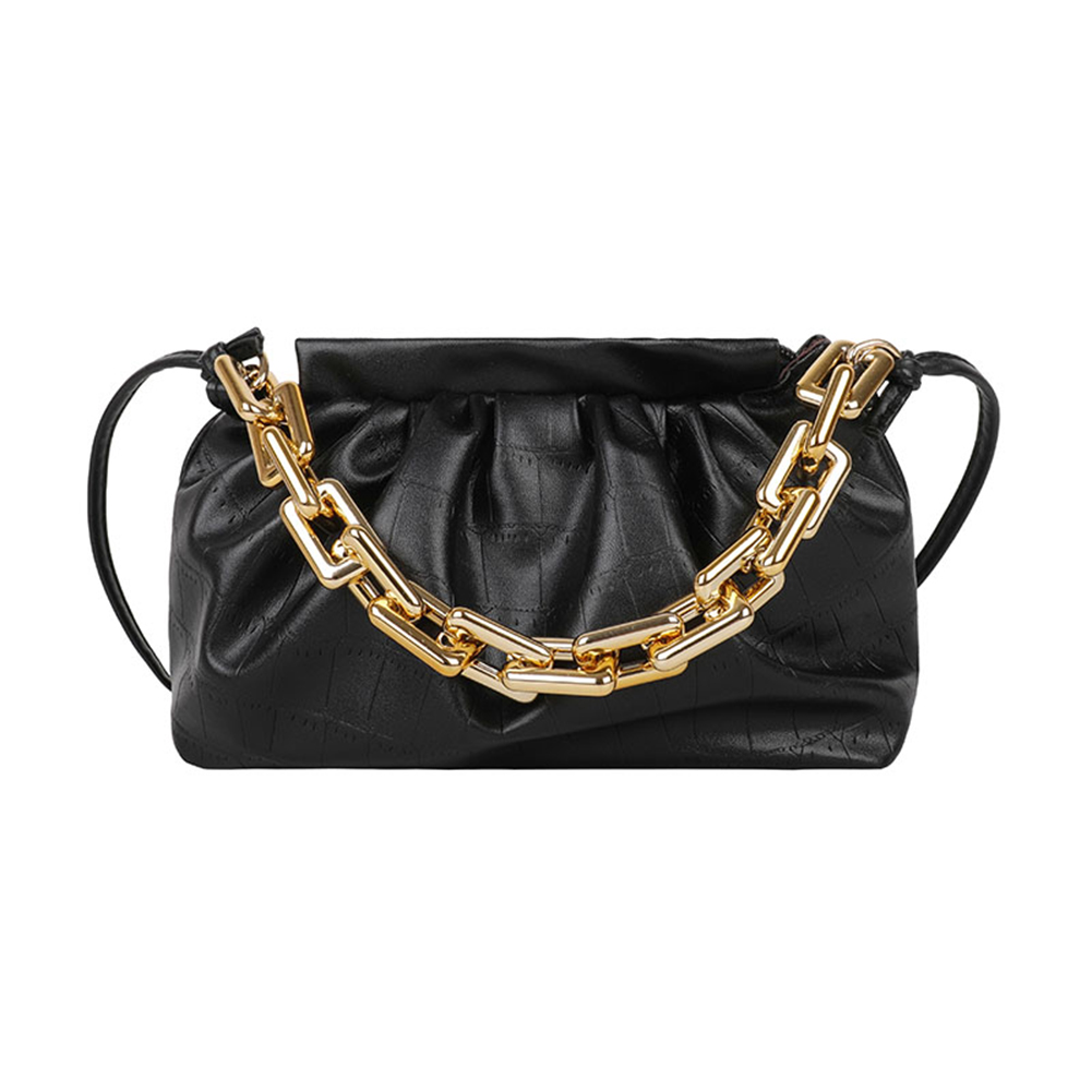 

Pleated Clutch Handbag Stone Pattern PU Chain Shoulder Crossbody Bag, Black, 501 Original
