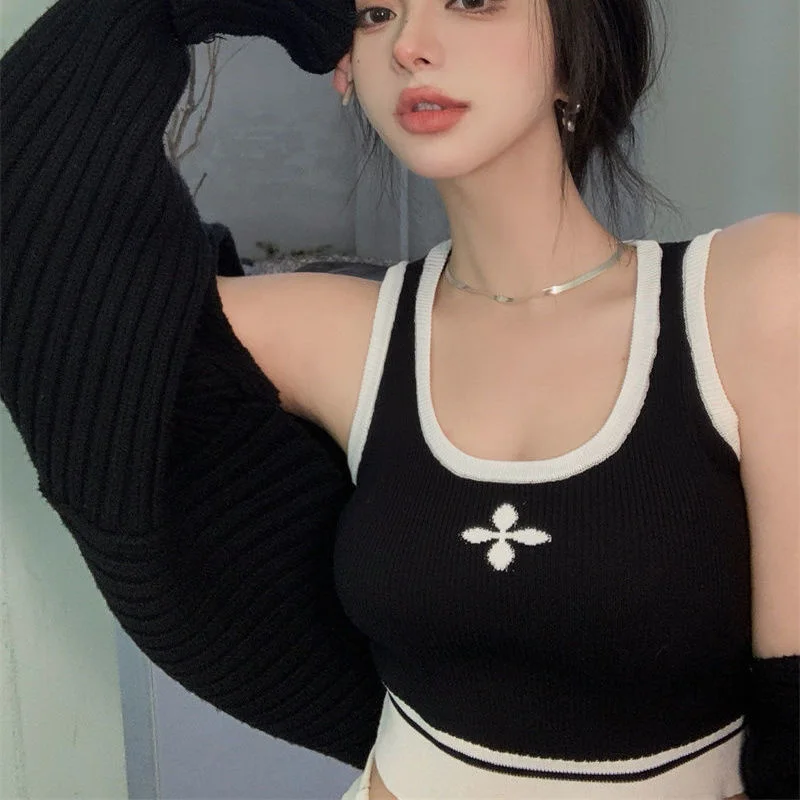 Uveng Uveng Summer New Pure Windy Cross Sling Small Vest Top High Waist Thin Knitted Hip Skirt Set