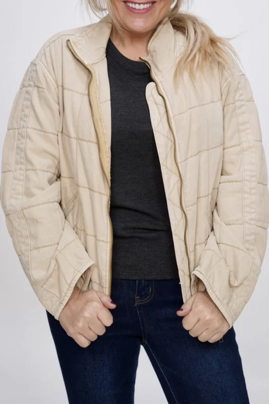 Stitched quilted zippered solid color jacket