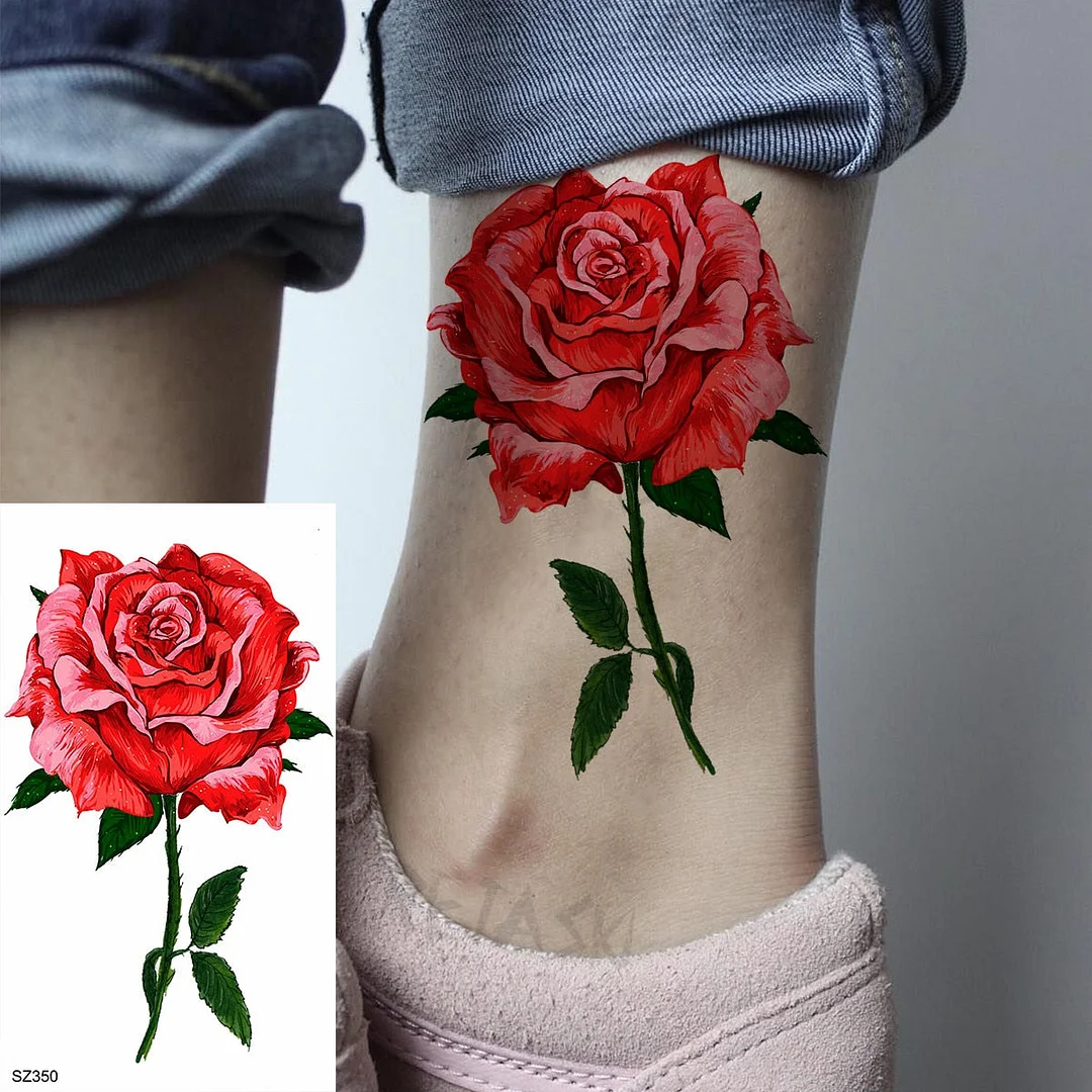 Colored Rose Fashion Feet Temporary Tattoos For Women Adult Hummingbird Sunflower Fake Tattoo Body Art Washable Tatoos Sticker