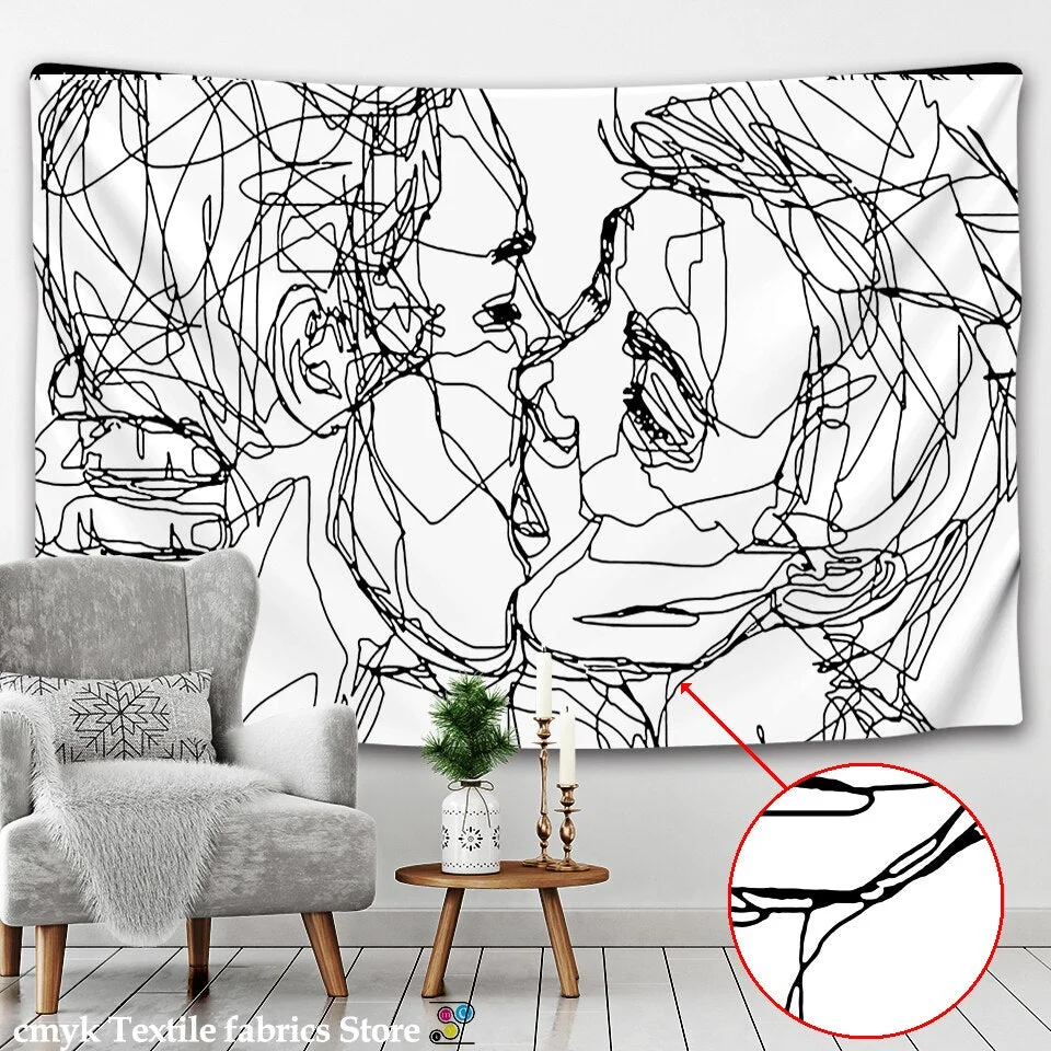 Creative Line Draw Tapestry Wall Hanging Boho Decor Hippie Kiss Psychedelic Wall Tapestry Abstract Carpet Wall Cloth Tapestries