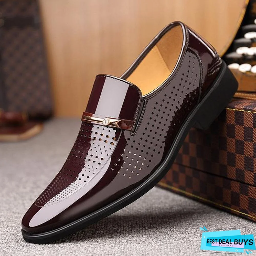 Leather Formal Flats Breathable Gentlemen Oxford Lace Up Business Wedding Shoes