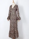 Leopard Print Flared Sleeves Bandage Tunicshang Maxi Dress